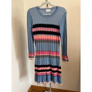 Tanya Taylor Blue and Pink Striped Midi Dress